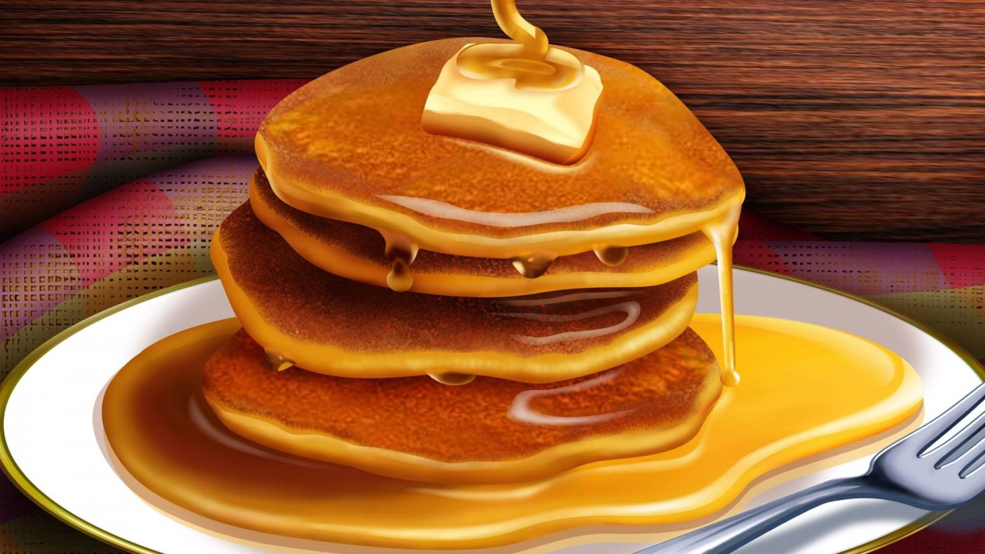 Dripping Honey On Pancakes Background