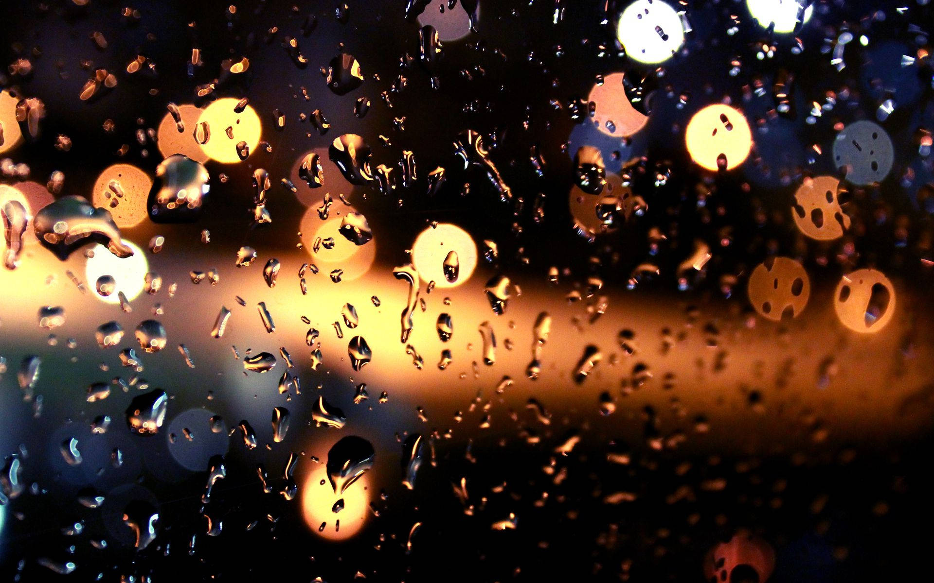 Dripping Raindrops On Glass Pane With Bokeh Background