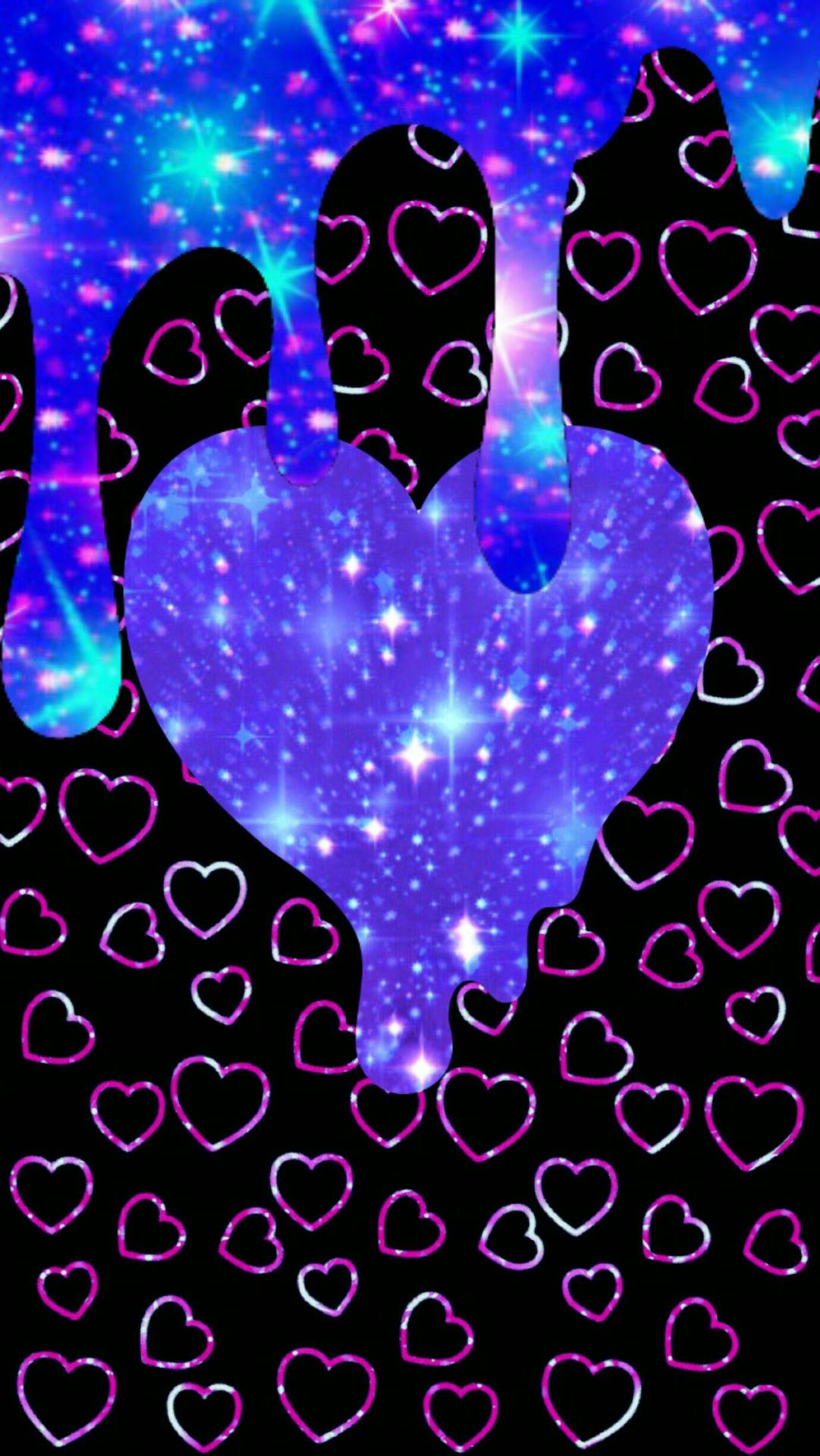 Drippy Purple Shiny Hearts Background