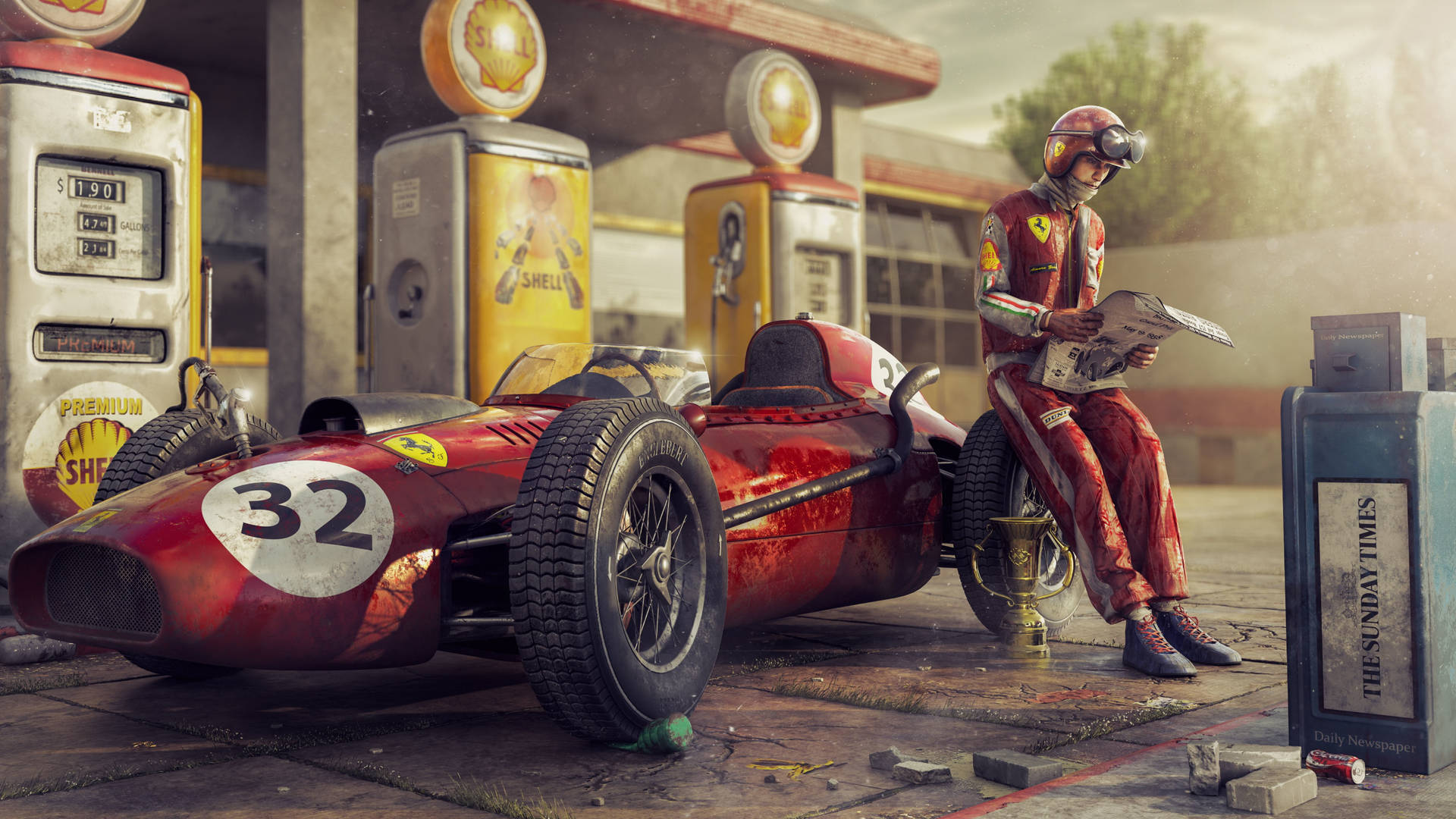 Driver And Vintage F1 Racing Car Background