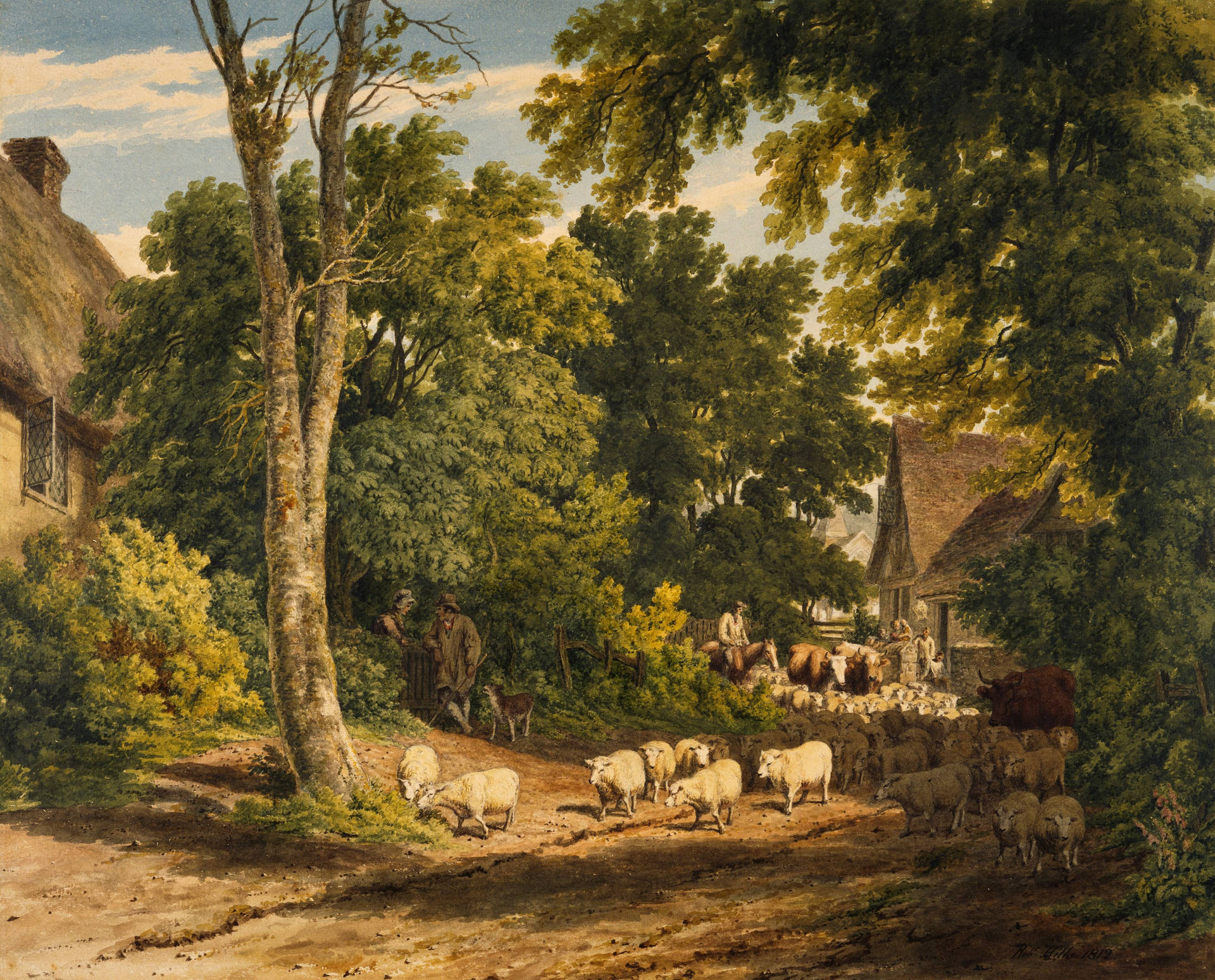 Driving Home The Flock Painting By Robert Hills Background
