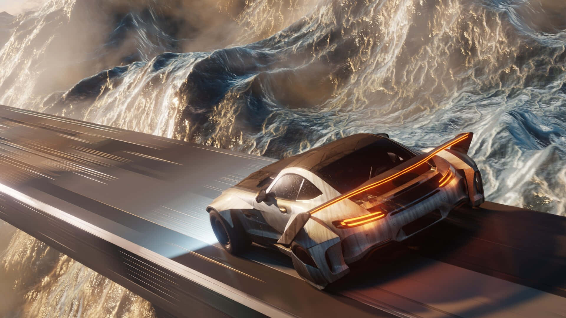 Driving On Tumultuous Sea Background