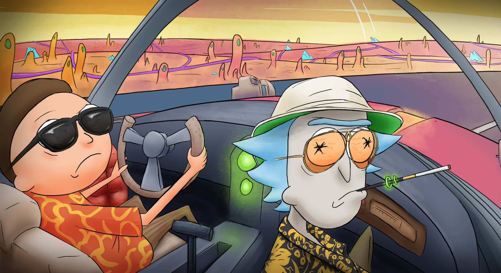 Driving Rick And Morty Fan Art Background