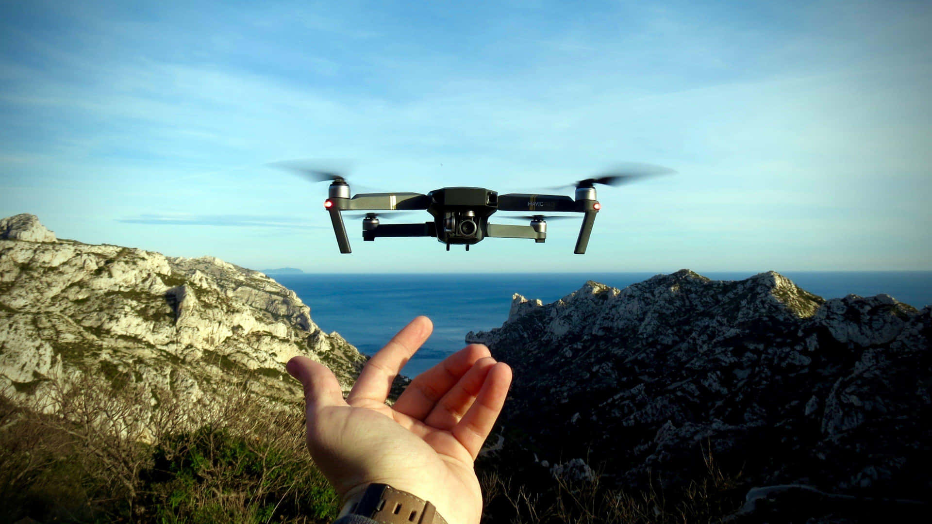 Drone Flight Over Mountainous Terrain Background