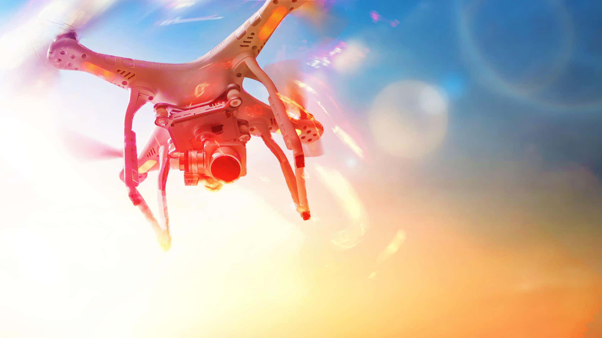 Drone In Flight Sunset Glow Background