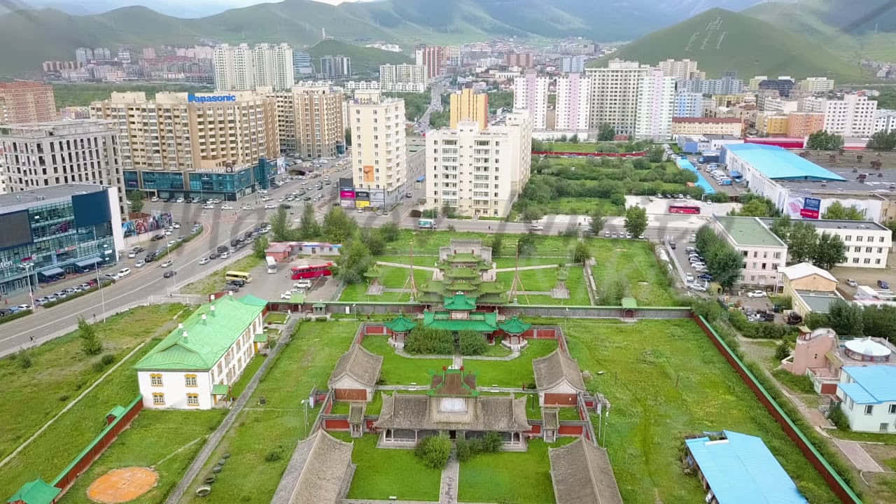 Drone Shot Winter Palace Of The Bogd Khan Background