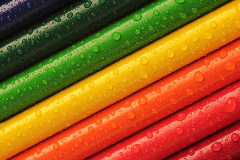 Droplets On Crayon Rainbow Stripes Background