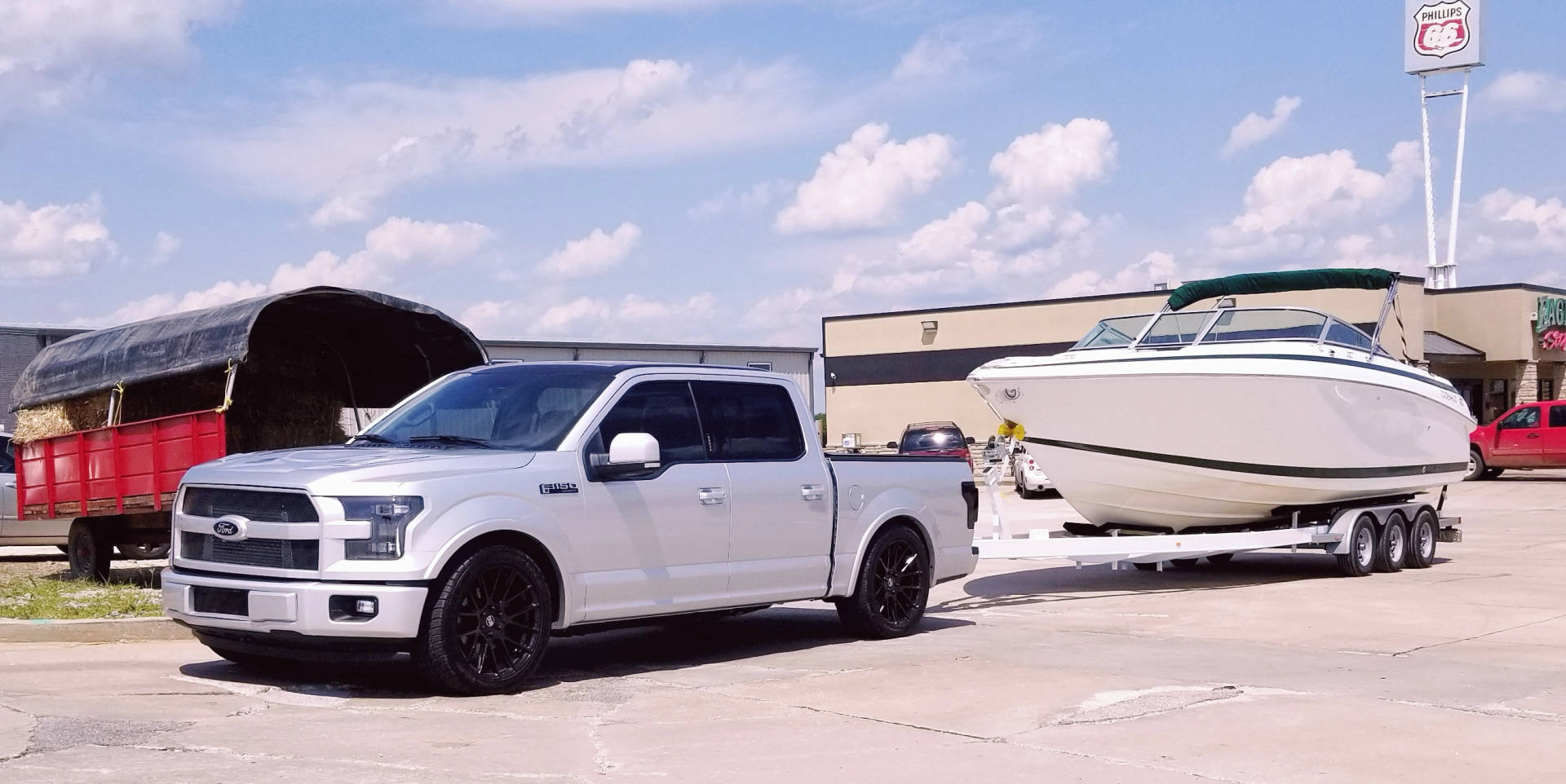 Dropped Truck And A Boat Background