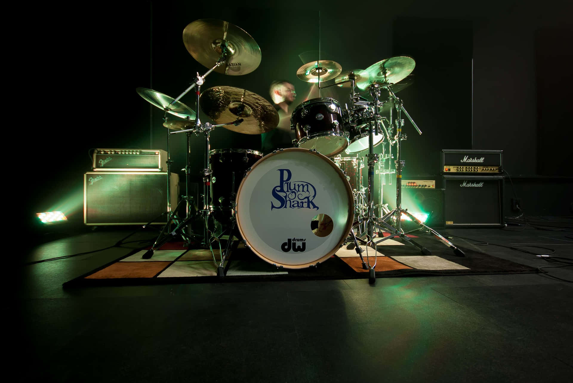 Drum Set On Stage With Lighting Background