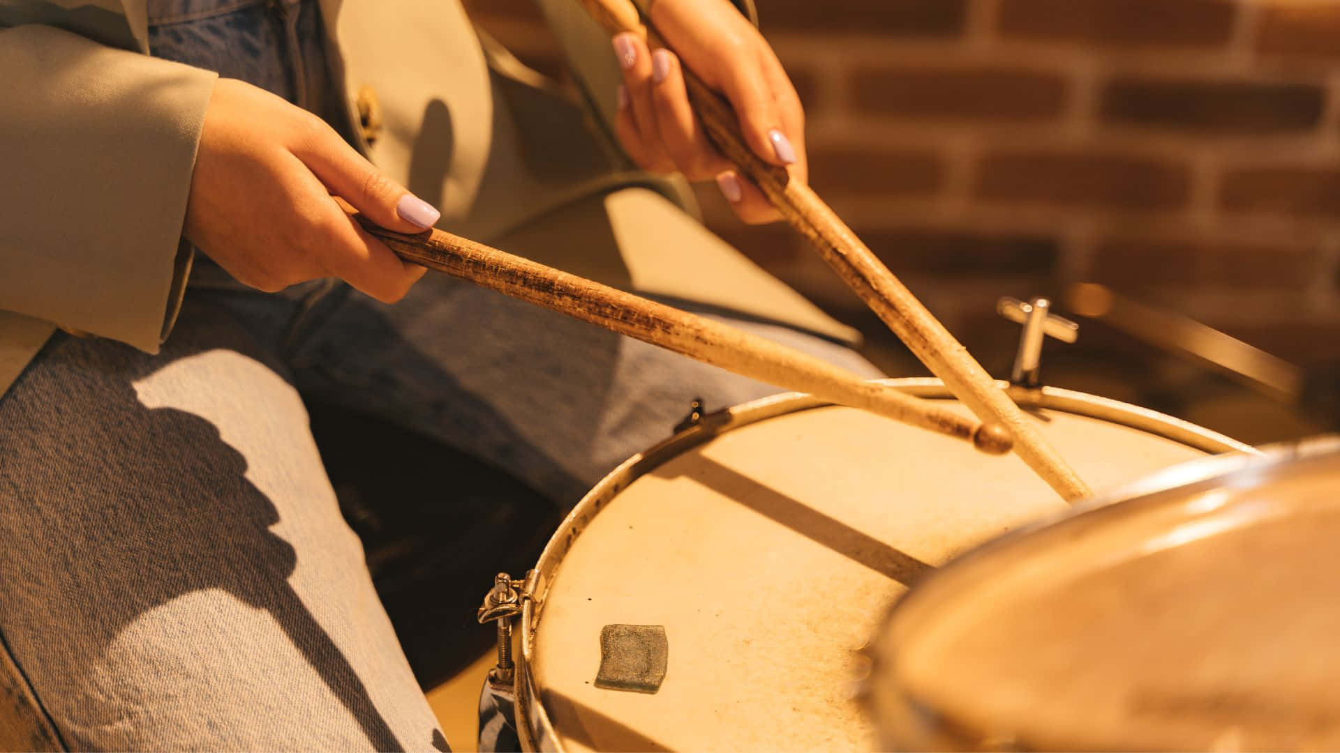 Drummer Playing Snare Drum Background