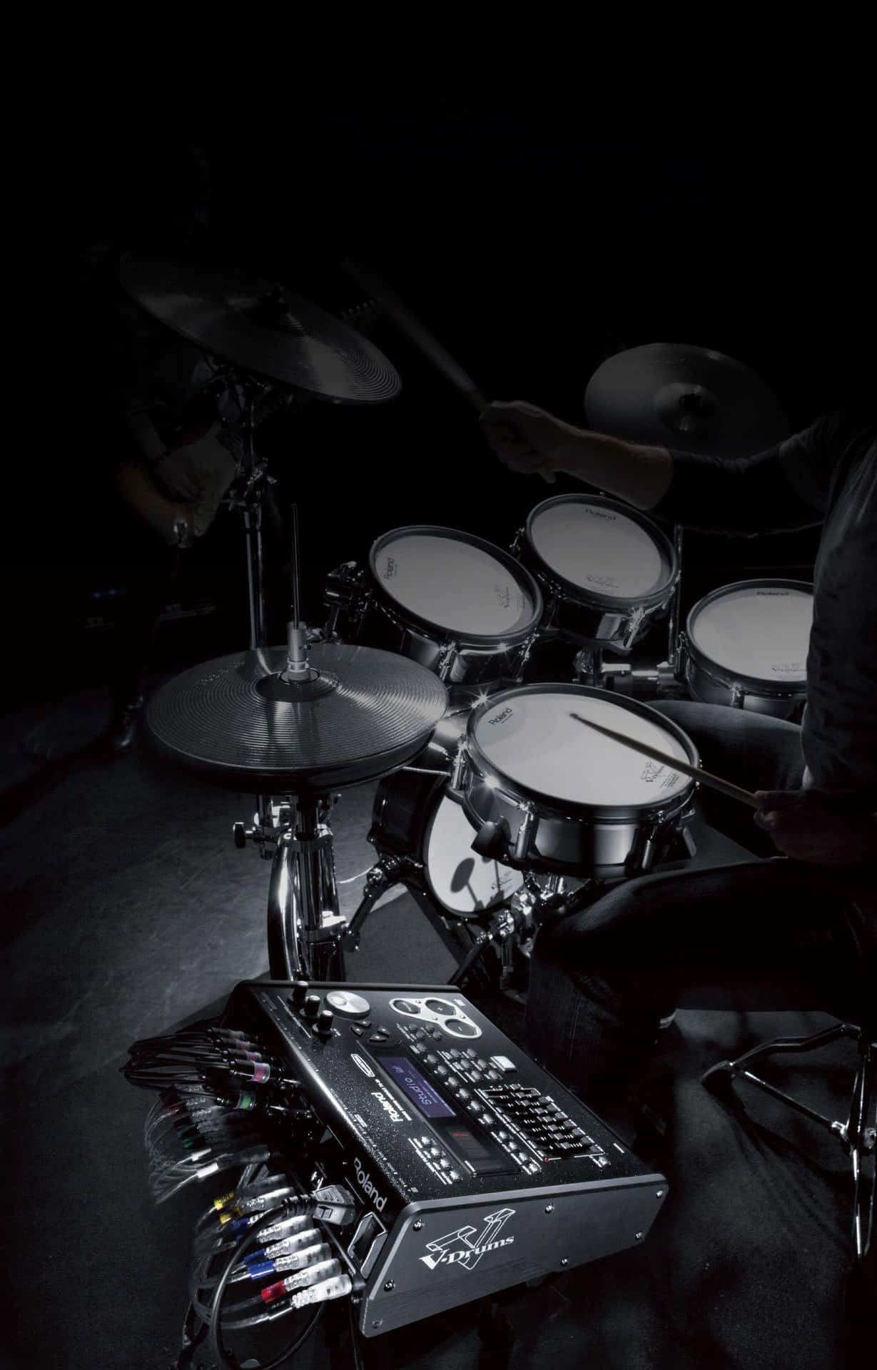 Drummerin Action Dark Backdrop Background