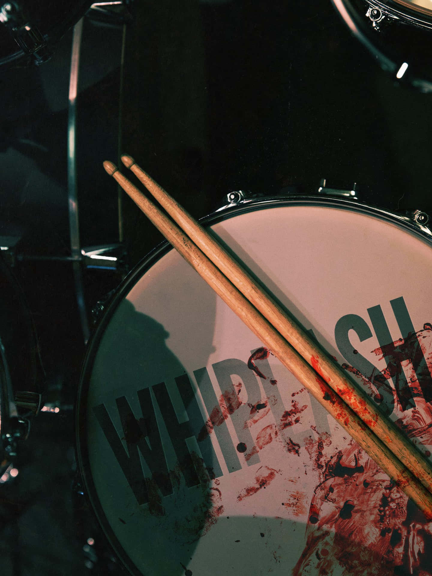 Drumset With Whiplash Logoand Sticks