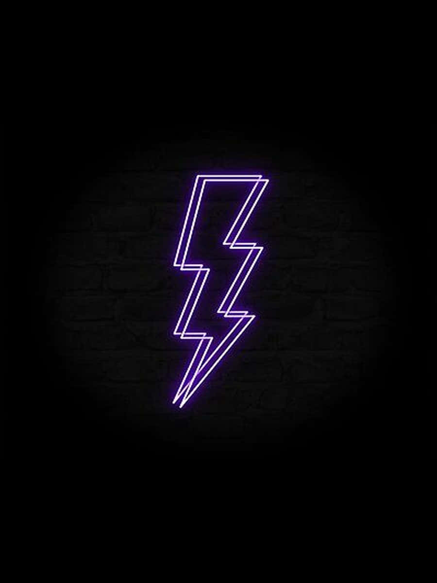 Dual Purple Neon Lightning In Black Background