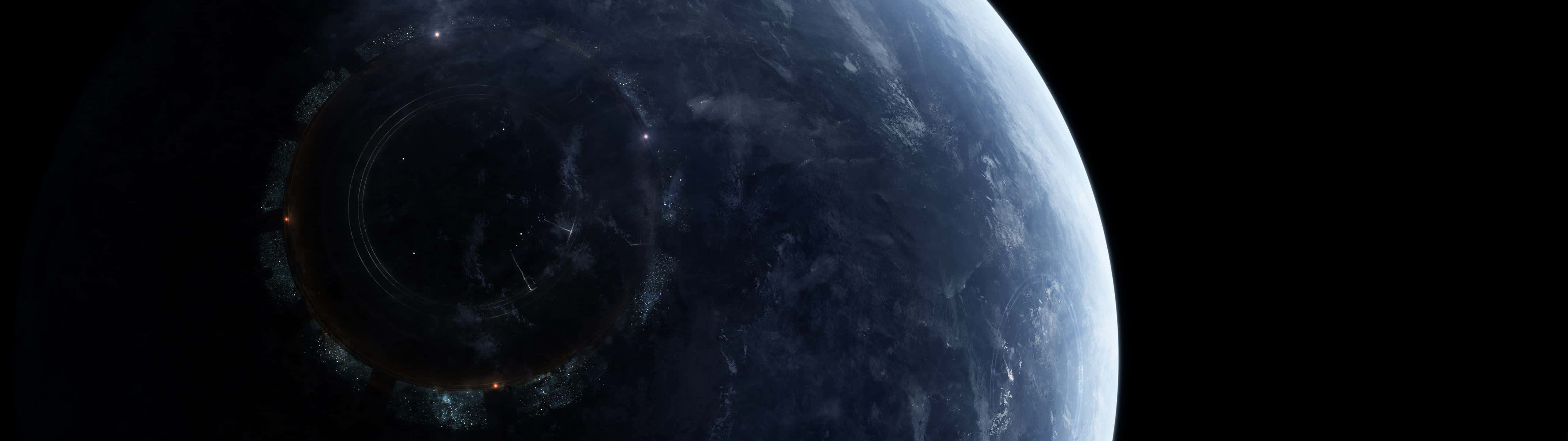 Dual Screen Space Planet Earth Close Up Shot Background
