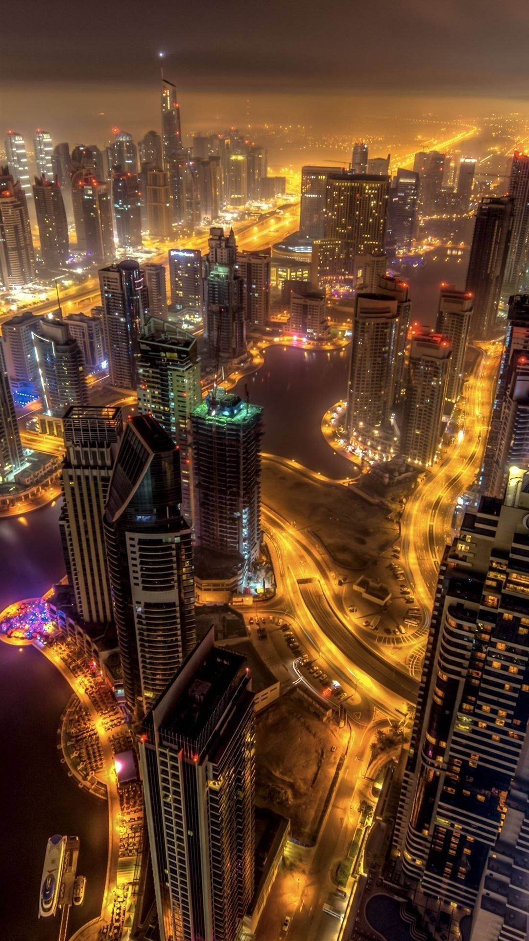 Dubai Bright City Lights Background