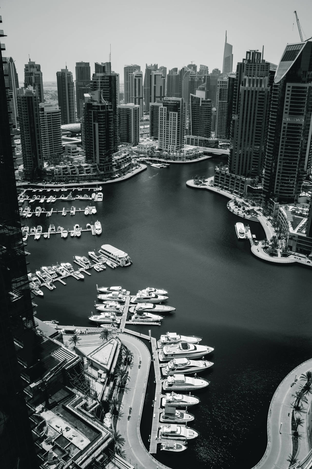 Dubai Marina Black And Grey Iphone Background