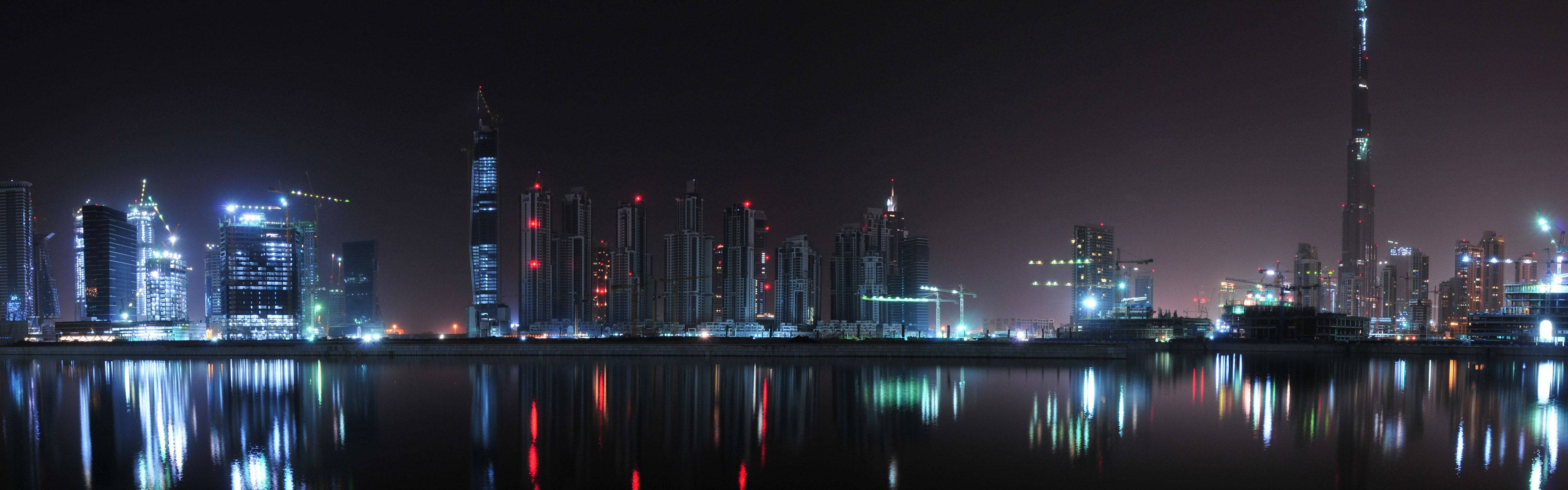 Dubai Skyline At Night For Monitor Background