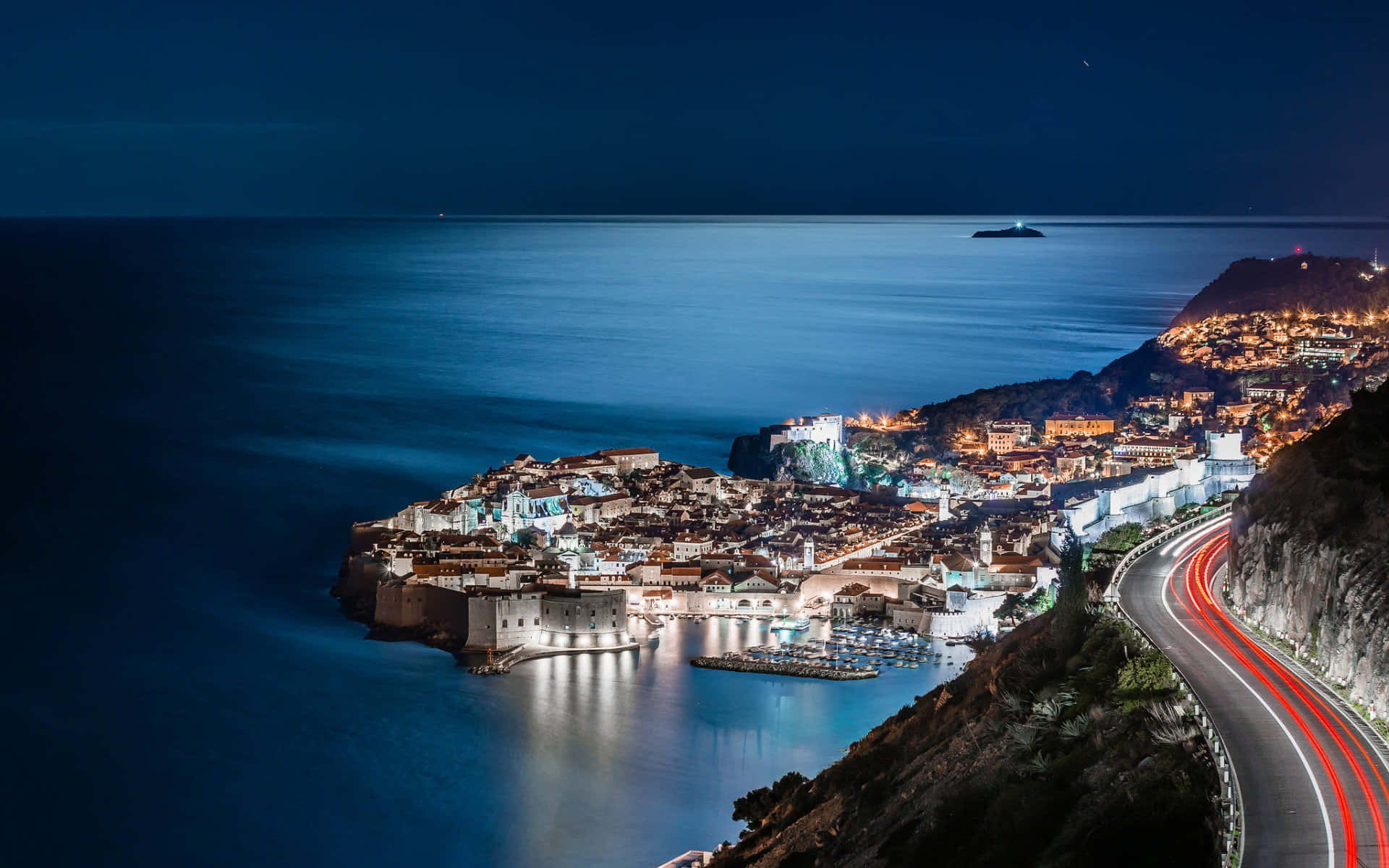 Dubrovnik City Lights In The Night Background