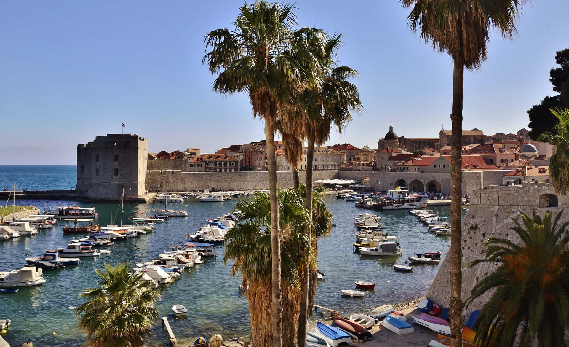 Dubrovnik City Port Filled With Boats Background