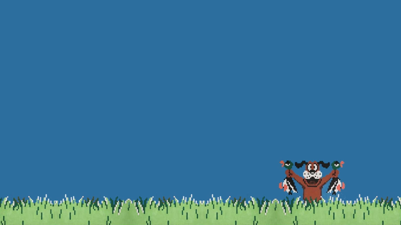 Duck Hunt Dog With Ducks On Grass Background