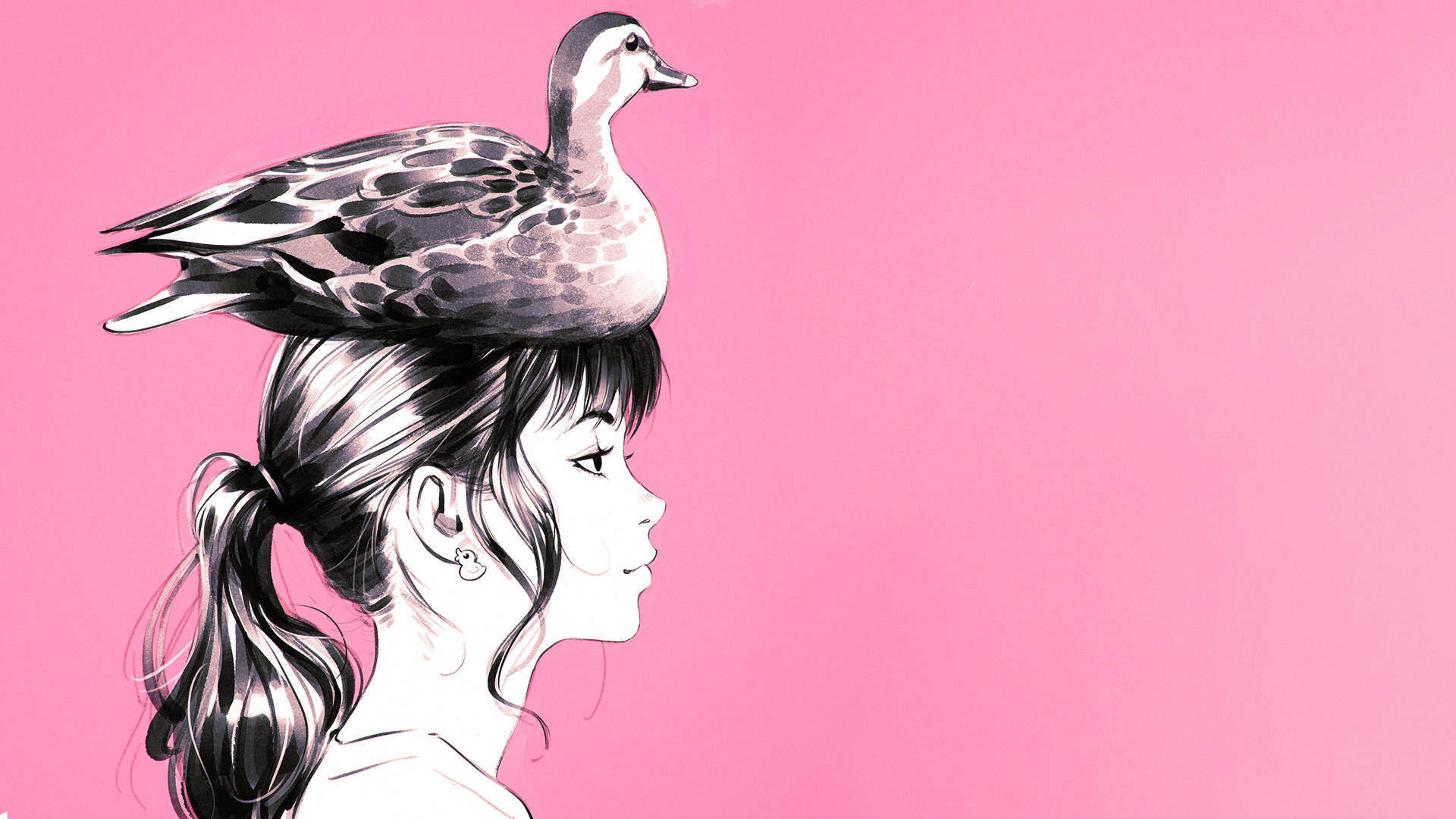 Duck Lady Art In Pink Background
