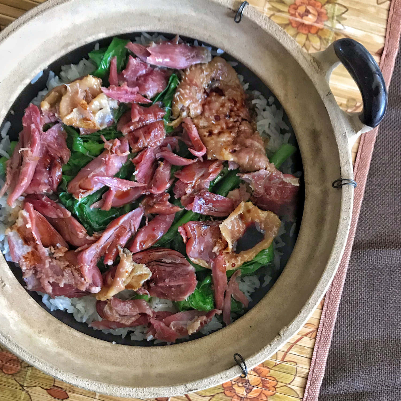 Duck Rice In An Claypot With Preserved Duck Leg Background