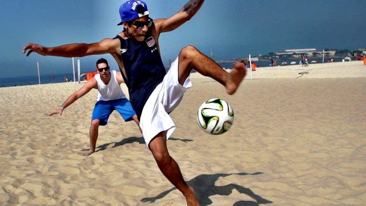 Dude Perfect Soccer At Beach Background