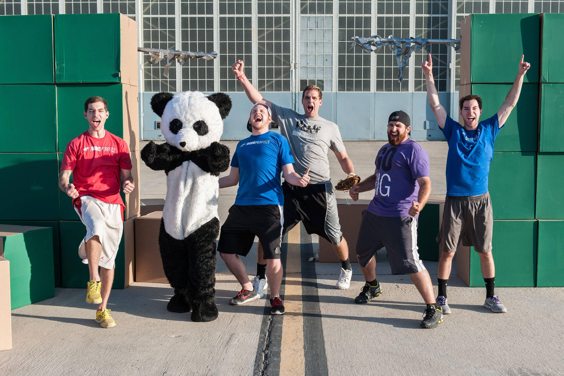 Dude Perfect Warehouse Group Photo Background