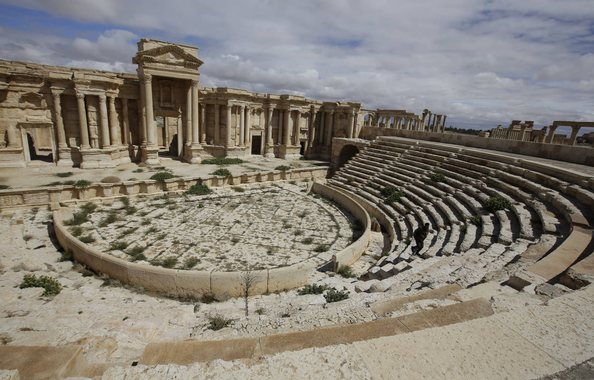 Dull Photo Of Teatro Romano De Palmyra Background