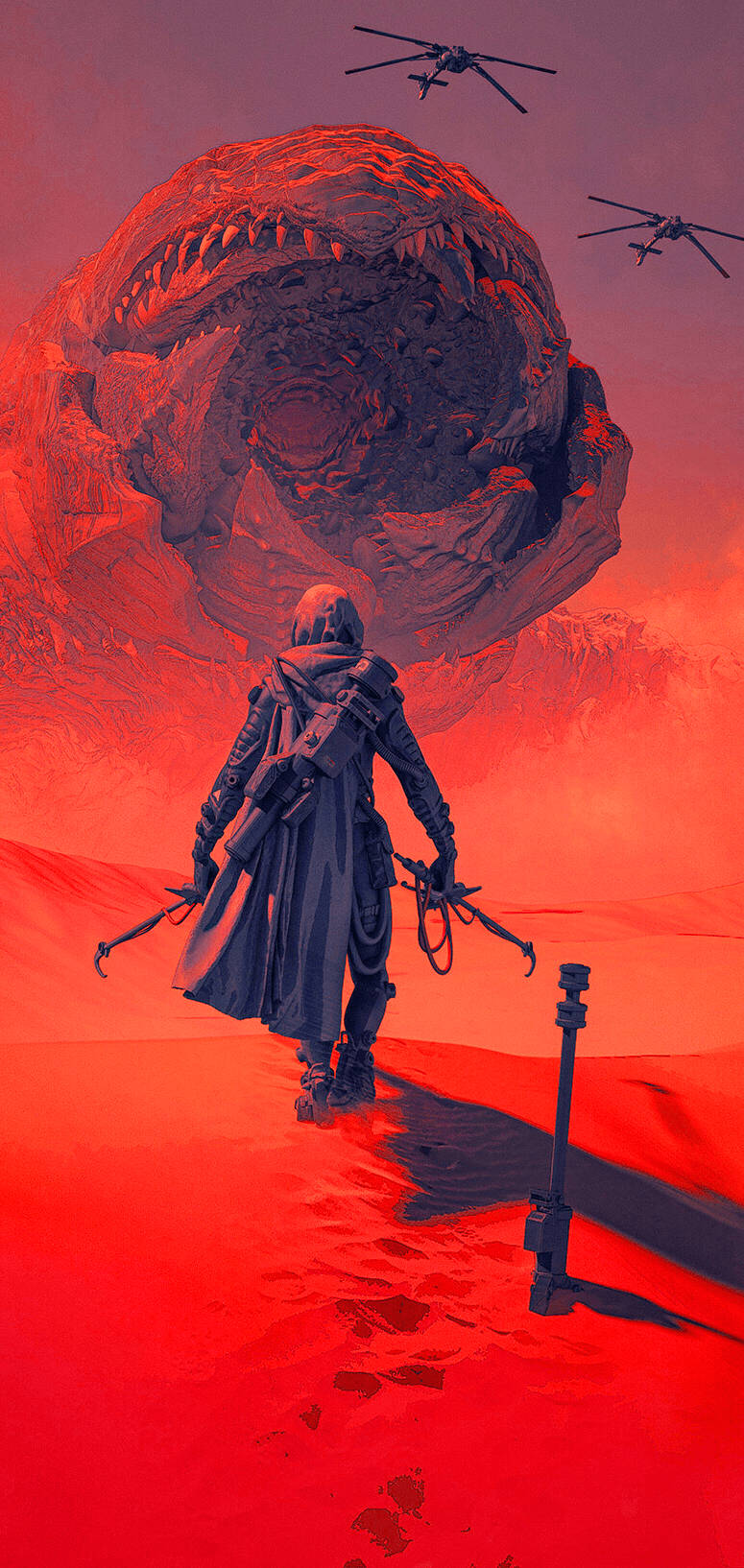 Dune 2021 Poster With Sandworm Background