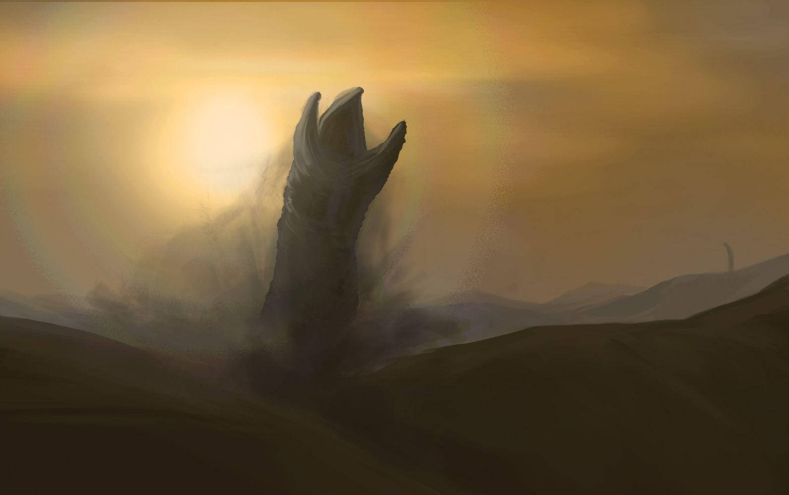 Dune Movie Monster Rise From The Desert Background