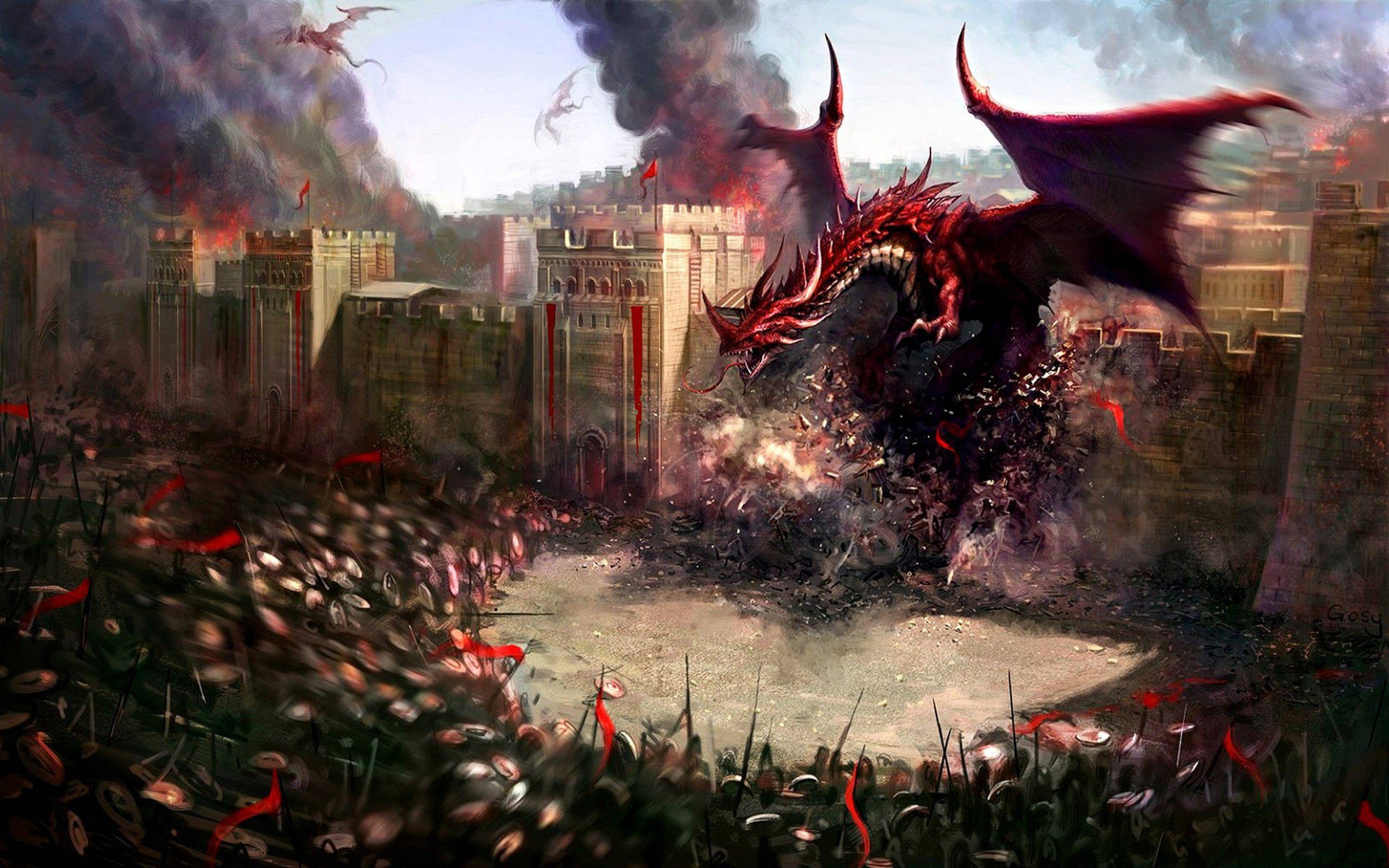 Dungeons And Dragons Attacking Red Dragon Background