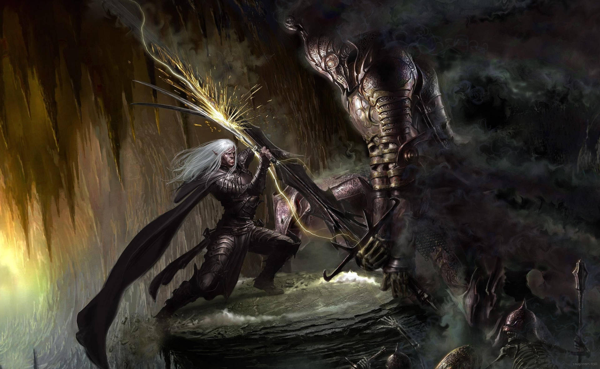Dungeons And Dragons Drizzt Do'urden Sword Fight Background