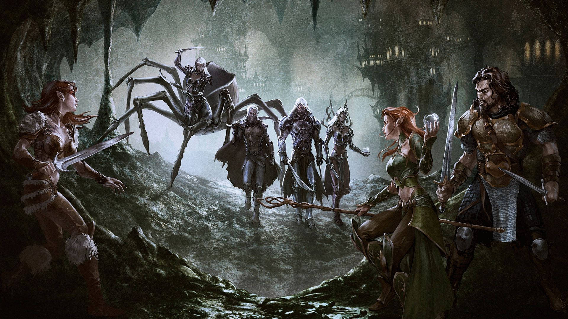 Dungeons And Dragons Fighters In Cave Background