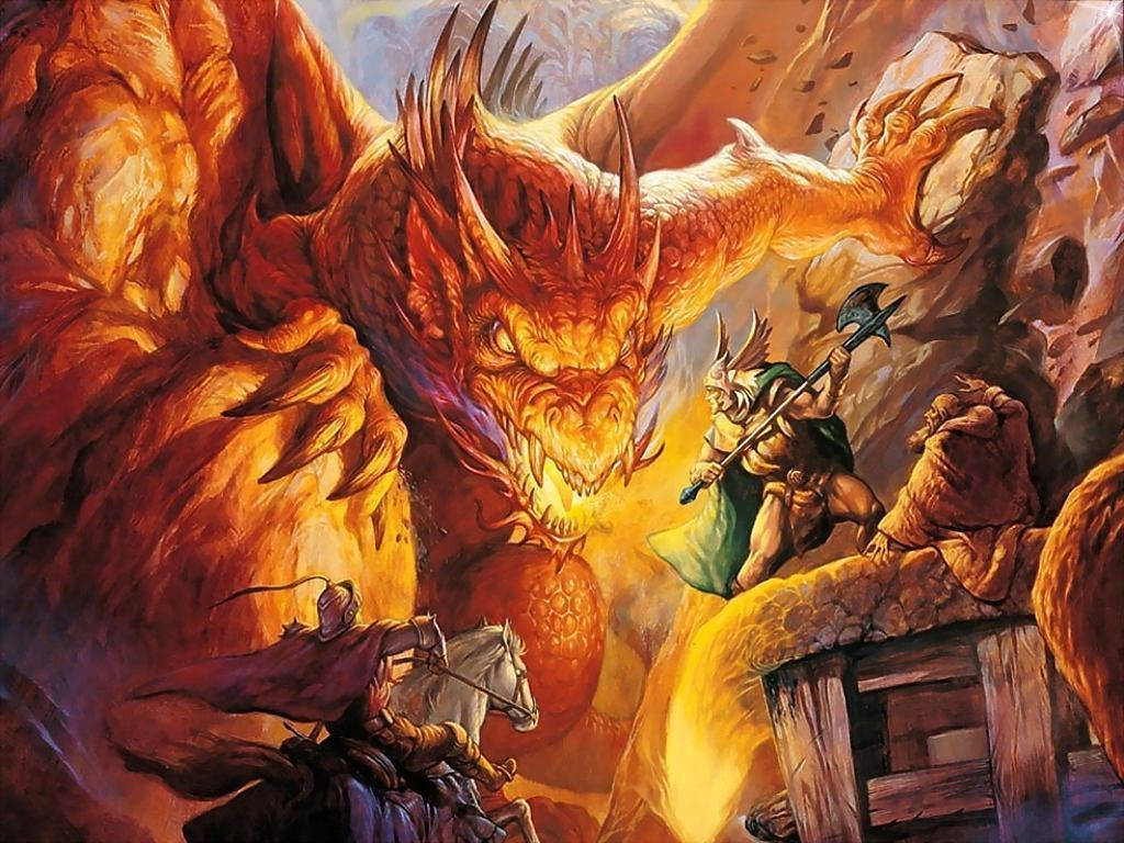 Dungeons And Dragons Yellow Dragon On Fire Background