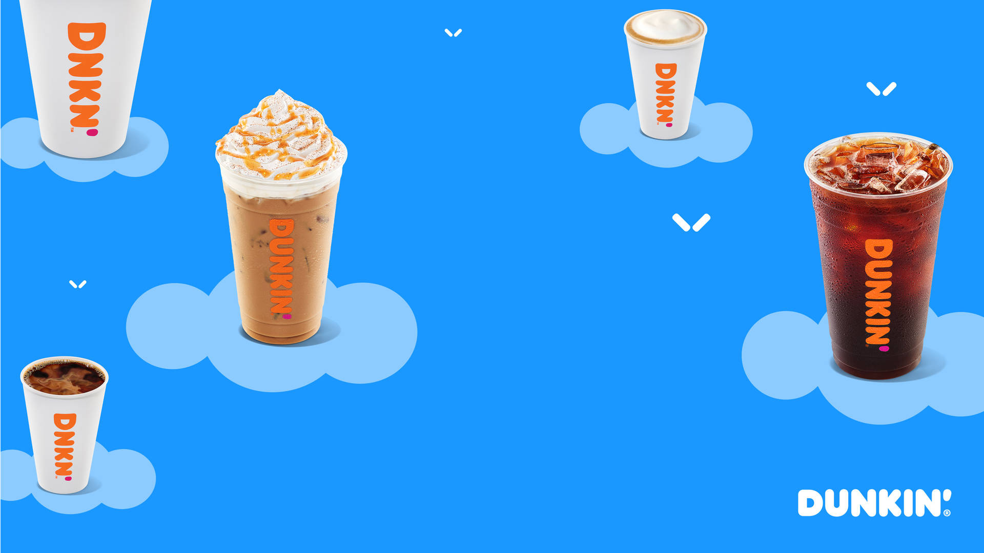 Dunkin Donuts Drinks On Clouds Background