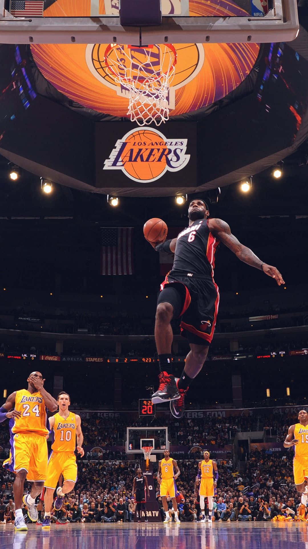 Dunking Lebron And Kobe Lakers Team Background