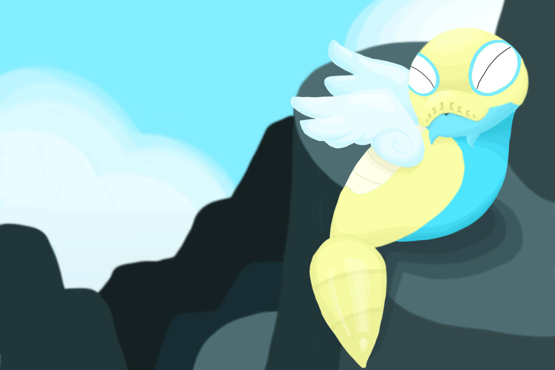 Dunsparce, A Mystical Pokémon Resting On A Rocky Cliff Background