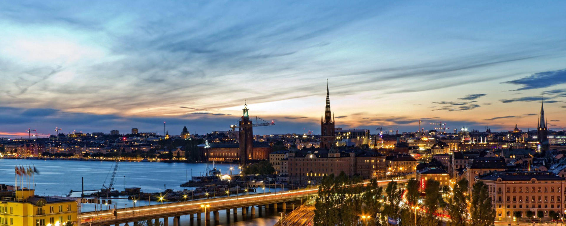 Dusk In City Of Stockholm Background