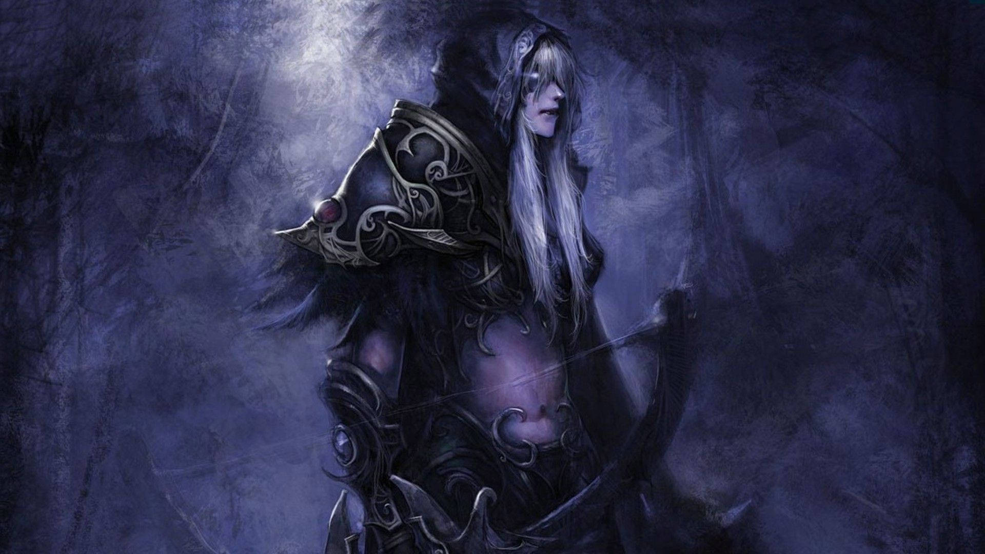 Dusk Warrior: An Elven Night In Warcraft Background