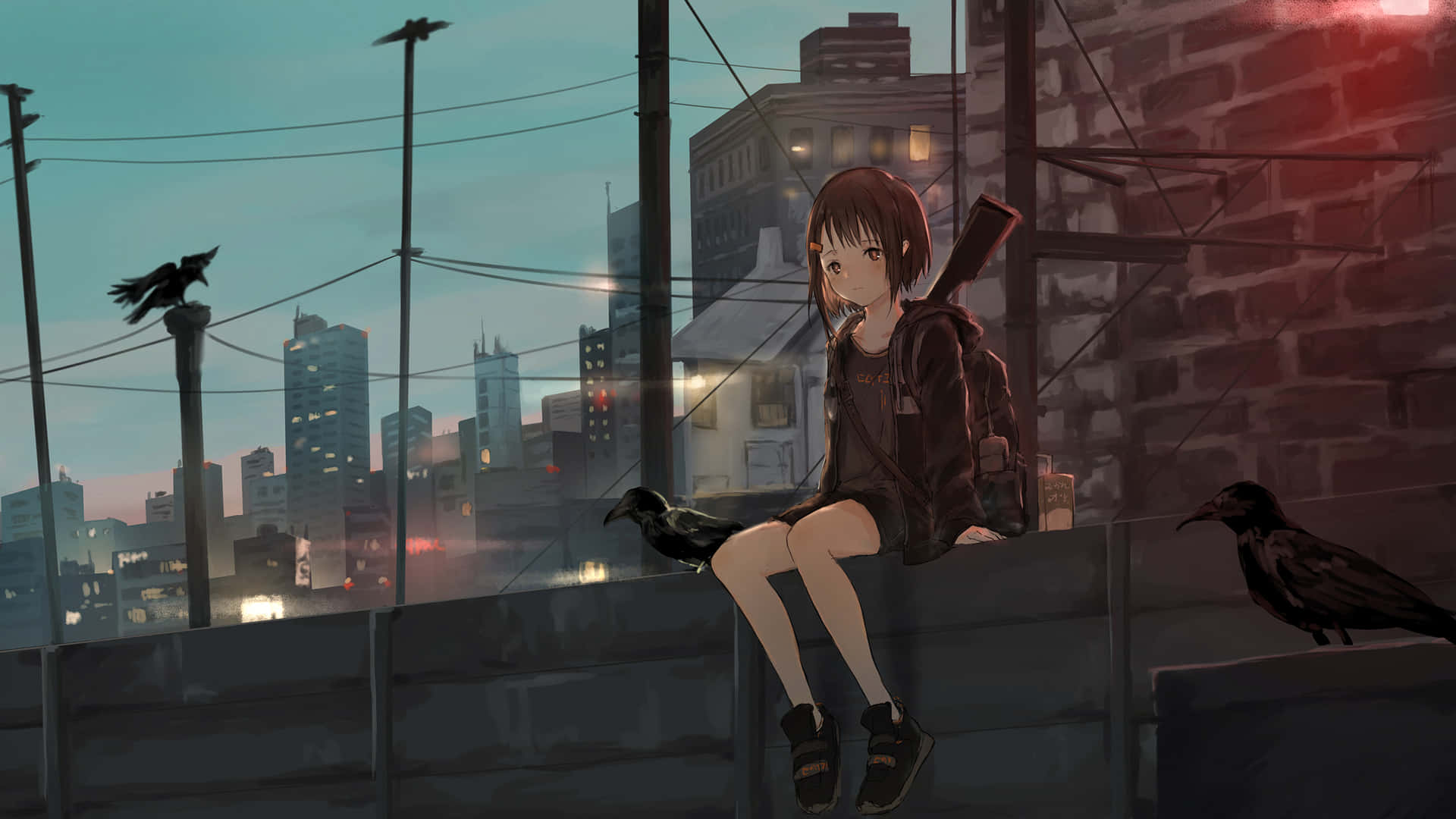 Dusk_with_ Crows_ Anime_ Art_2560x1440 Background