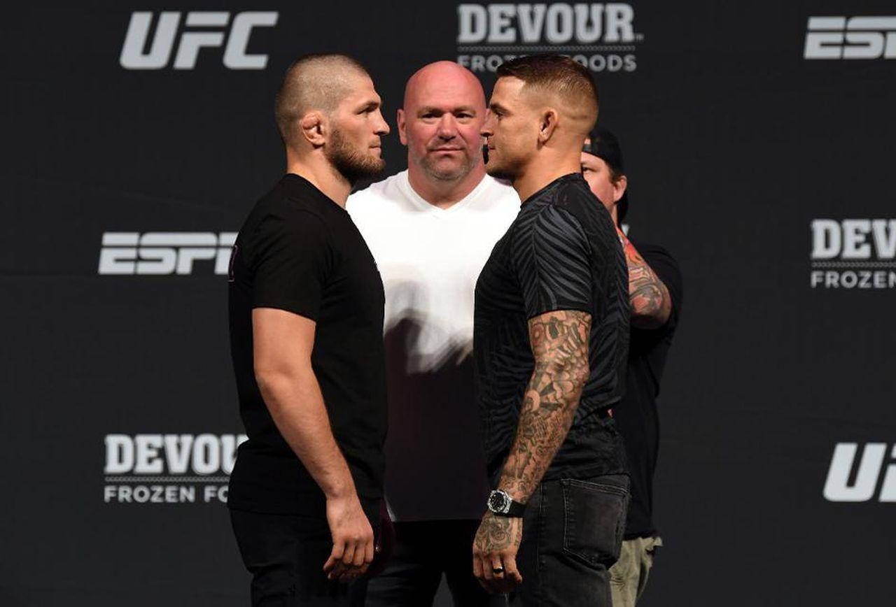 Dustin Poirier Khabib Nurmagomedov Black Shirts Background