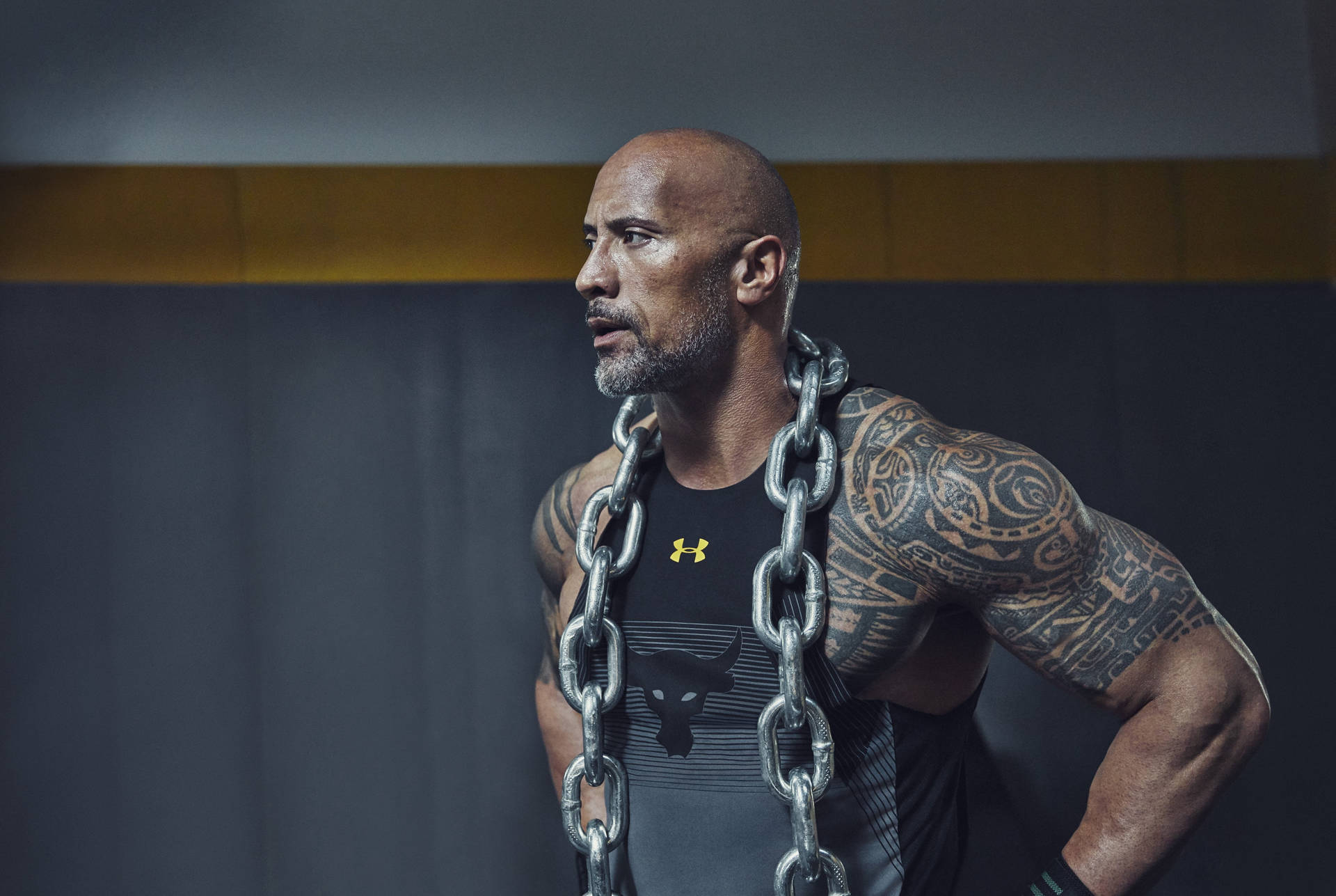 Dwayne 'the Rock' Johnson Promoting His Project Rock Fitness Brand. Background