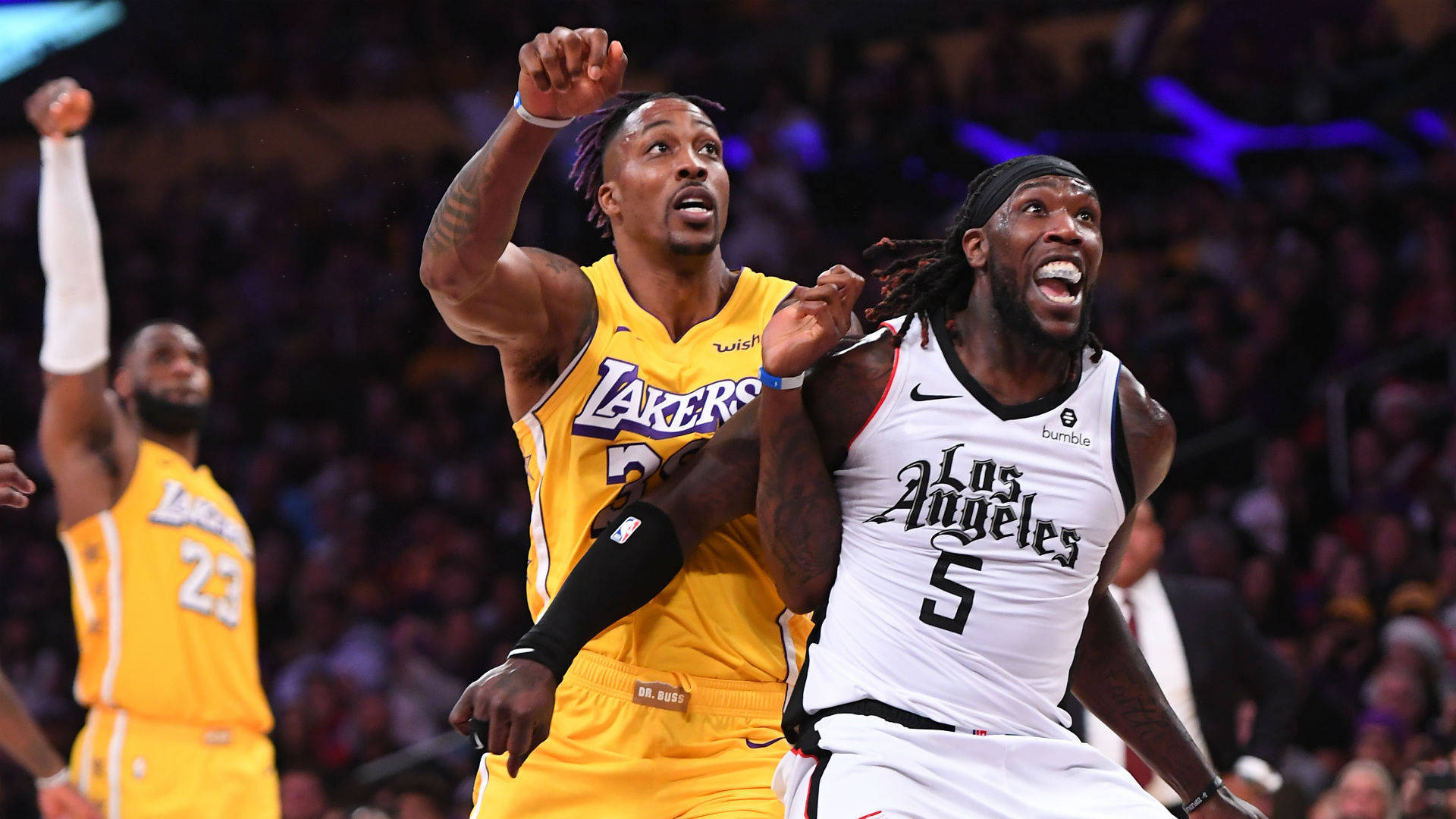 Dwight Howard Montrezl Harrell Lebron James Nba Basketball Background