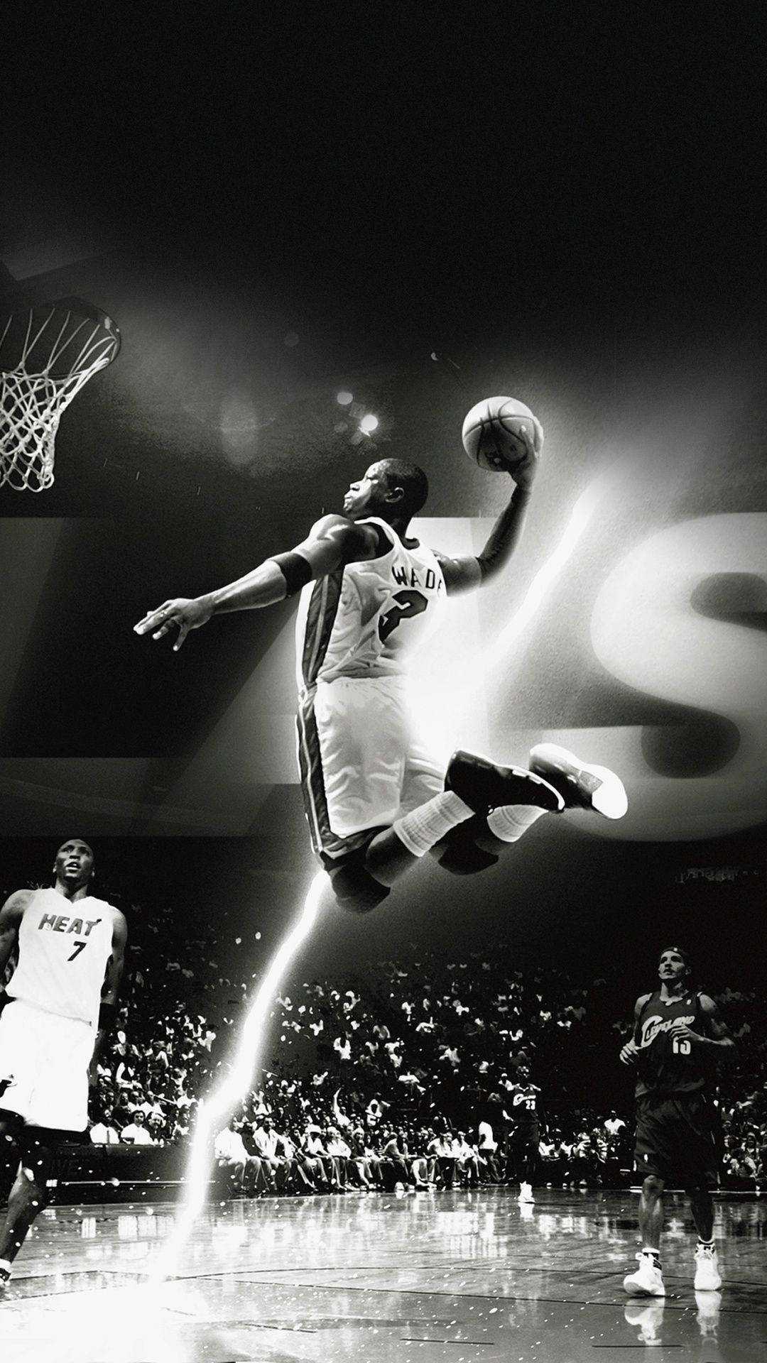 Dwyane Wade Dunk Black And White Digital Art Background