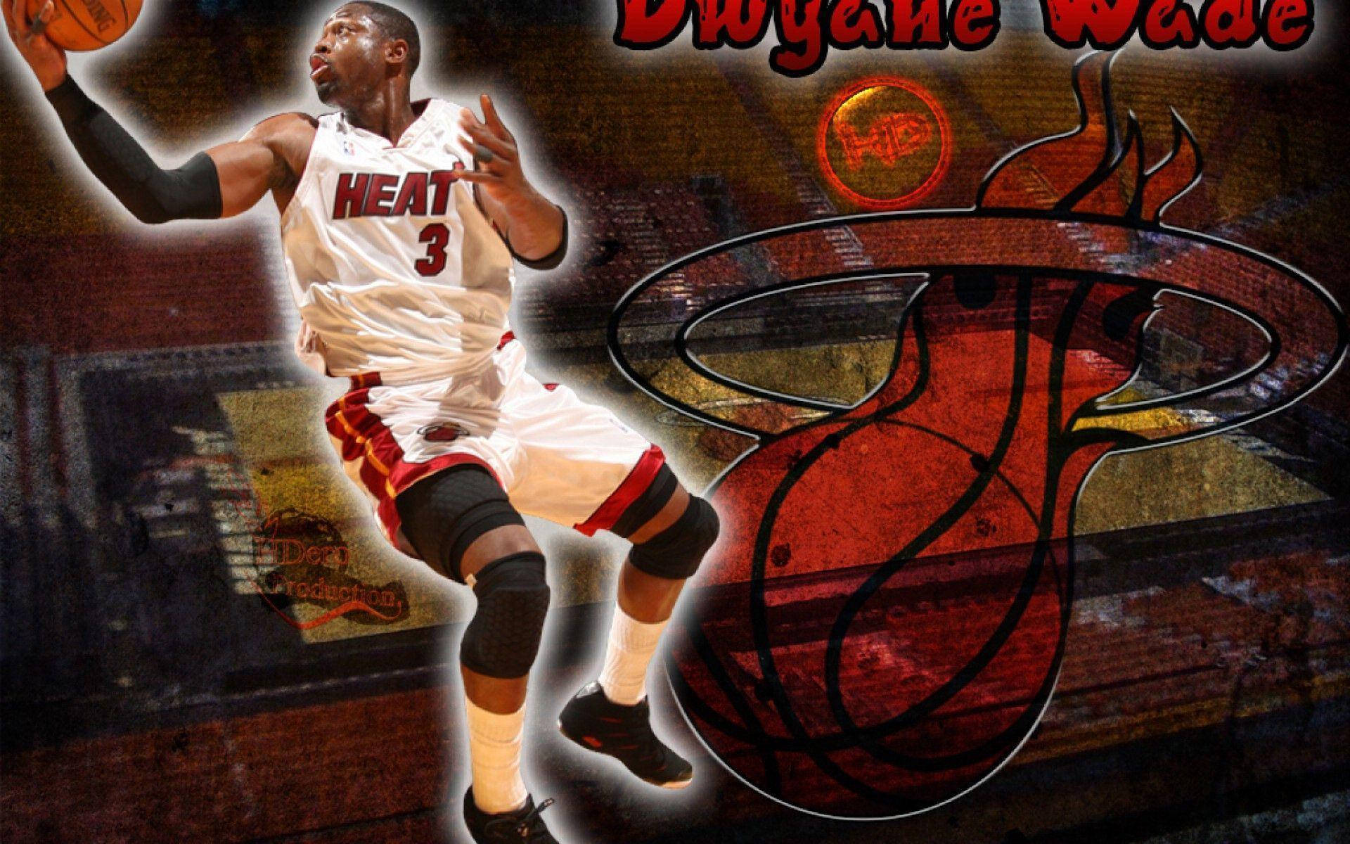 Dwyane Wade Dunk Miami Heat Logo Background