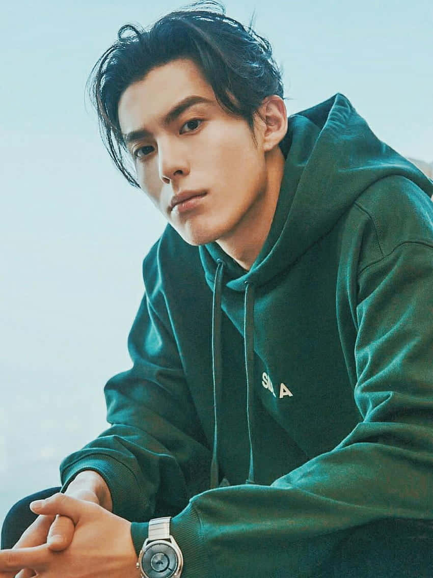 Dylan Wang Wearing A Green Hoodie Background