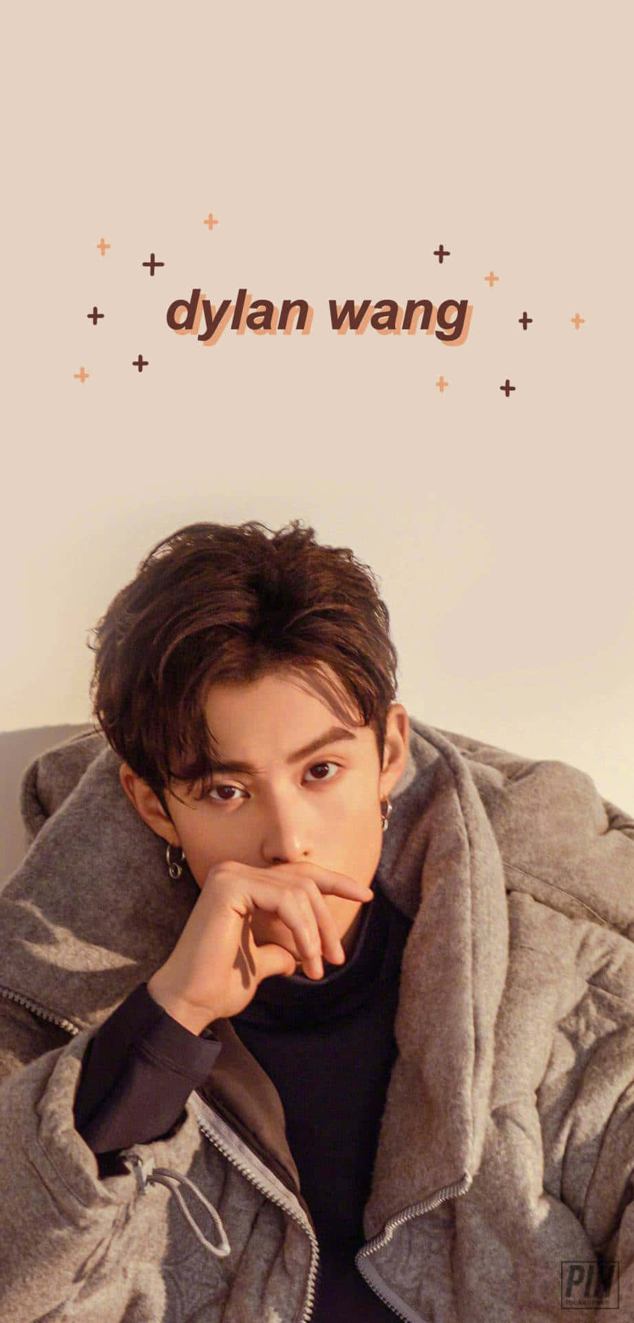 Dylan Wang Wearing A Grey Fluffy Jacket. Background