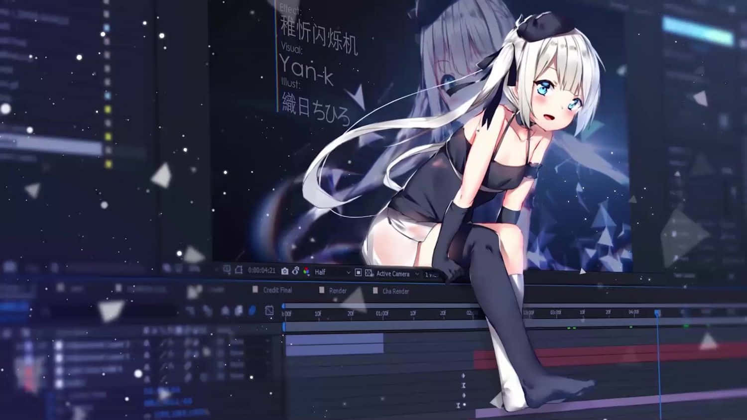 Dynamic Anime Yan-k Silver Hair Girl Background