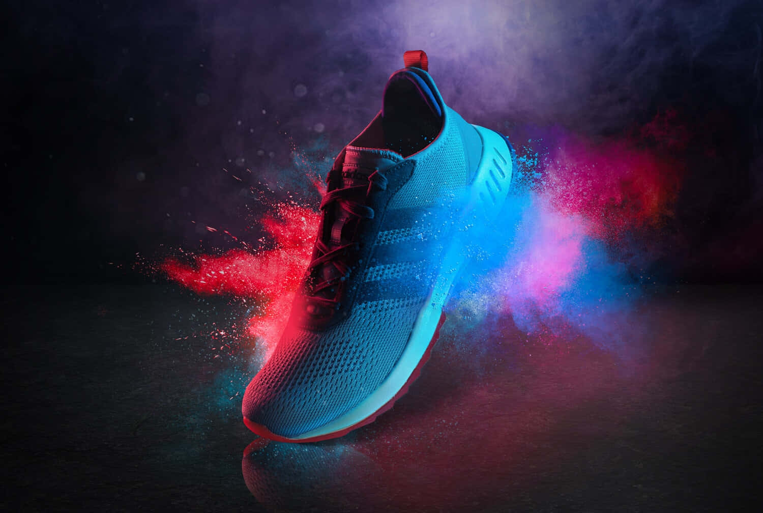 Dynamic Blue Sneaker Color Explosion Background